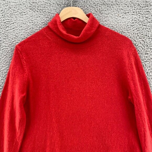 Ann Taylor Sweater Womens Medium Red Wool Blend Turtleneck Pullover Stretch Knit - Picture 2 of 10